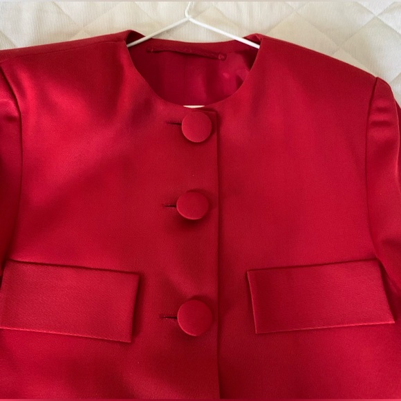 Bright red blazer jacket custom tailored collarless button-down pocket heads L - Picture 11 of 15
